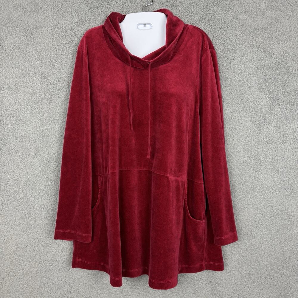 pureJill Velvet Velour Top Sz XL petite Turtleneck Crimson Red Pima Cotton Blend